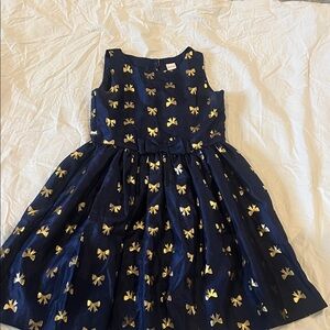 Gymboree Elegant Navy and Gold Bow Dress